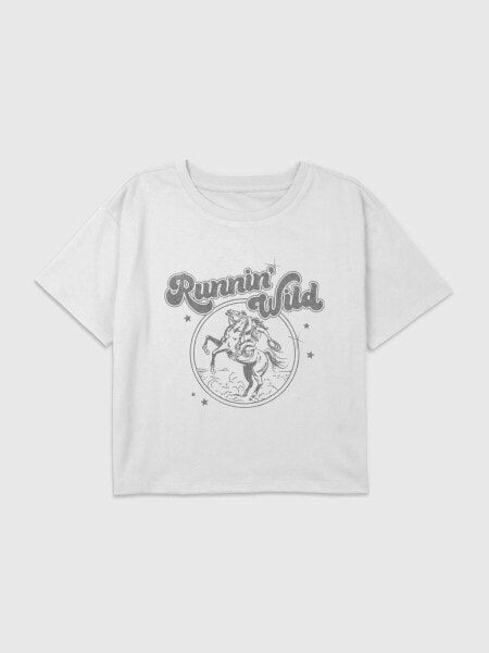 Kids Runnin Wild Horse Graphic Boxy Crop Tee