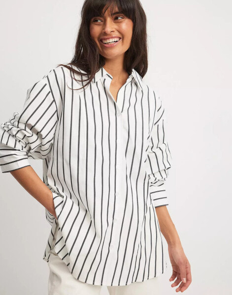 NA-KD x Laura Jane Stone oversized shirt with high cuffs in black & white stripe