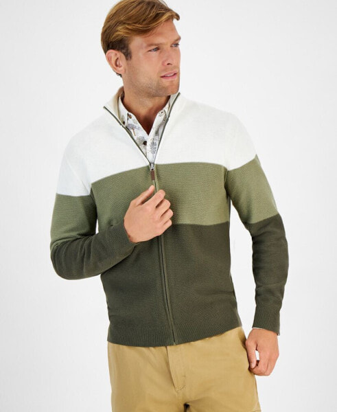 Men's Tri-Block Full-Zip Sweater, Created for Macy's