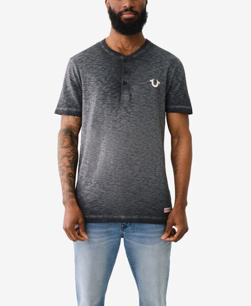 Men's Short Sleeve Dyed Embro Henley Shirt