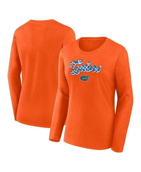 Women's Orange Florida Gators Double Team Script Long Sleeve T-shirt