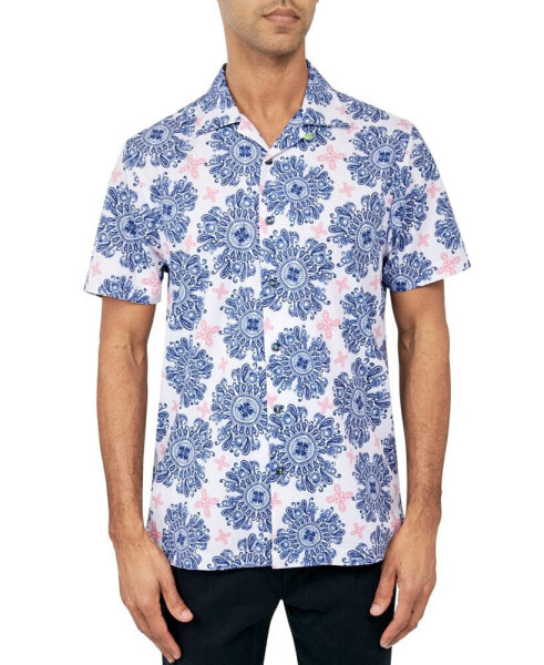 Men's Regular-Fit Non-Iron Performance Stretch Medallion Print Camp Shirt