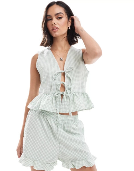 Miss Selfridge sleeveless tie front top in sage