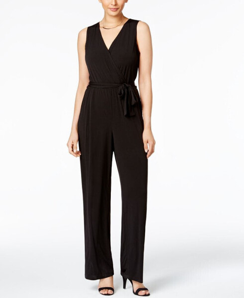 Petite Surplice Belted Wide-Leg Jumpsuit