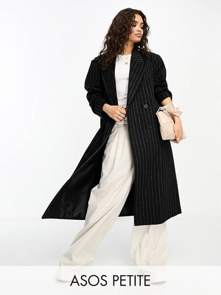 ASOS DESIGN Petite oversized dad coat in black pinstripe