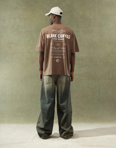 ASOS DESIGN oversized t-shirt in brown with text chest and back print