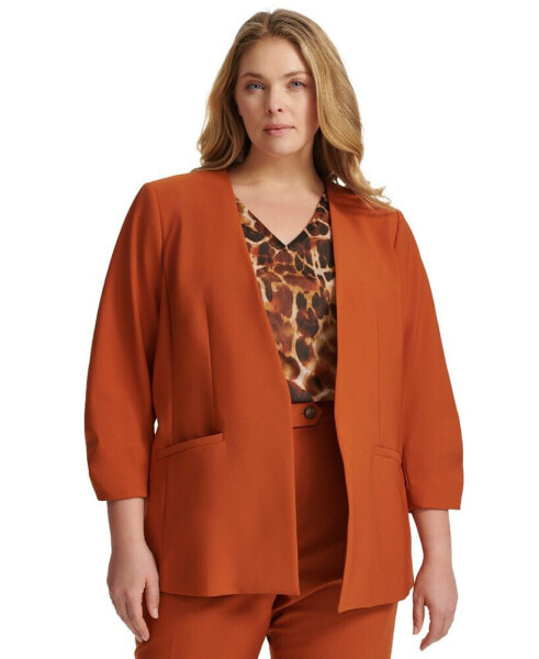 Plus Size Infinite Stretch Open Front 3/4-Sleeve Blazer