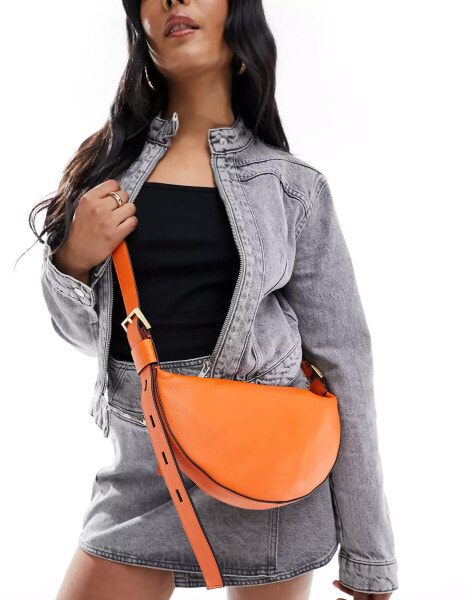 AllSaints leather half moon crossbody bag in orange