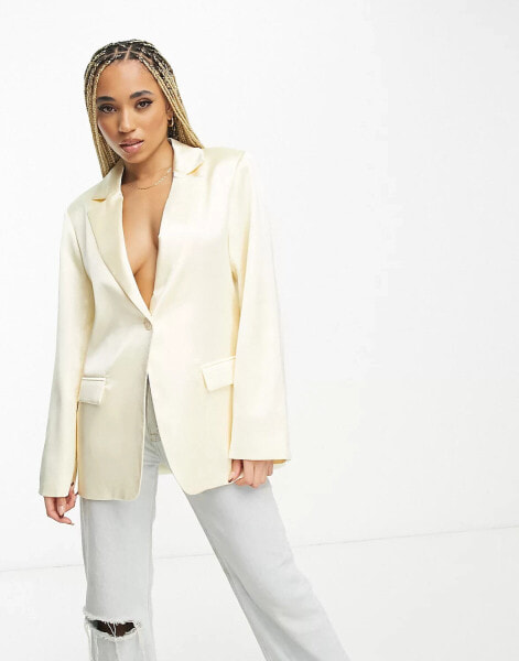 NA-KD co-ord satin blazer in off white