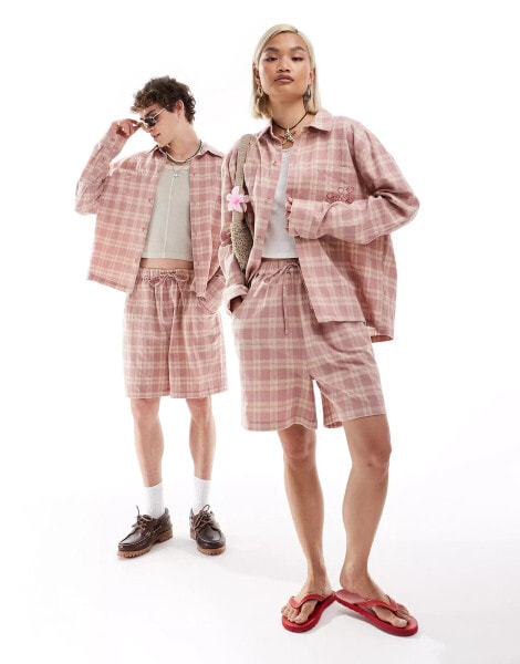 Reclaimed Vintage unisex shirt in pink check co-ord