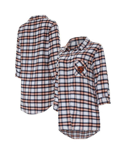 Women's Navy Chicago Bears Sienna Plaid Full-Button Long Sleeve Nightshirt