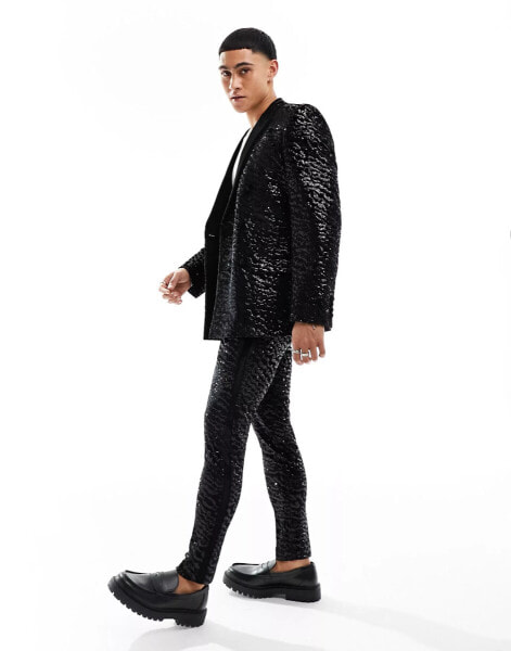 ASOS DESIGN super skinny velvet sequin suit trouser in black