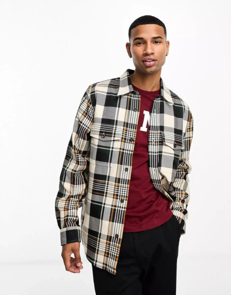 GANT heavy twill check overshirt in stone