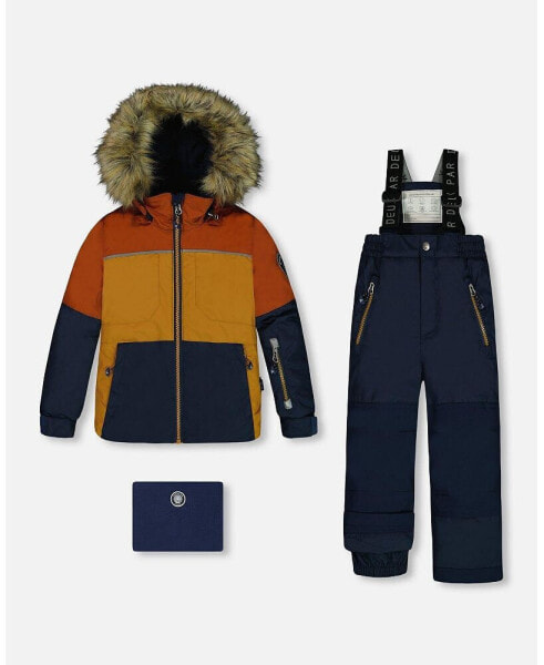 Toddler Boys Two Piece Snowsuit Colorblock Burnt Orange, Brown And Navy - Toddler|Child