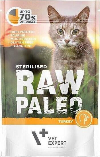 VetExpert VetExpert Raw Paleo STERILISED TURKEY 100g - Mokra Karma dla Kotów 68% MIĘSA Z INDYKA