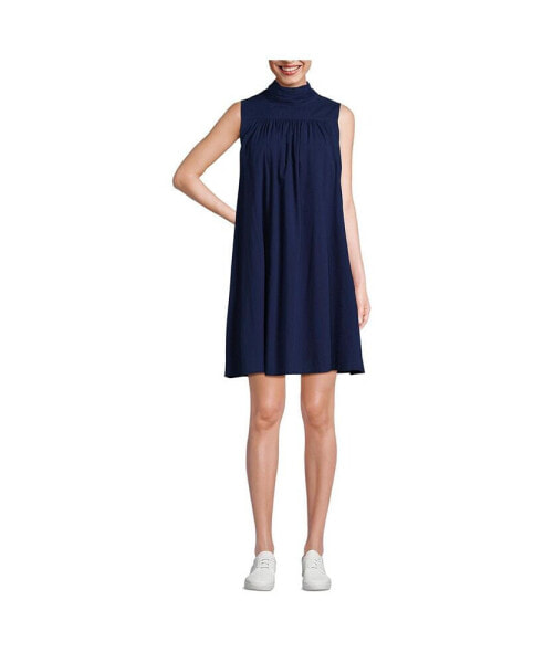 Women's Cotton Voile Mock Neck Shift Dress