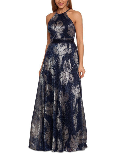 Women's Metallic Printed Halter Gown