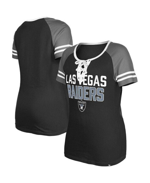 Women's Black Las Vegas Raiders Raglan Lace-Up T-shirt