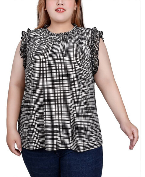 Plus Size Sleeveless Crepe Top with Chiffon Ruffles