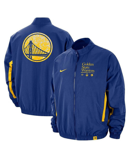 Men's Royal Distressed Golden State Warriors Courtside Vintage-Like Warmup Full-Zip Jacket