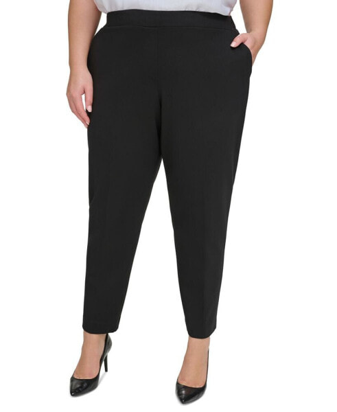 Plus Size Elastic-Back Straight-Leg Pants