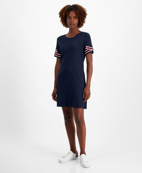 Women's Cotton Striped Tape-Trim T-Shirt Dress