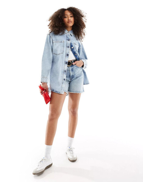 Miss Selfridge oversized denim shirt in bleach wash