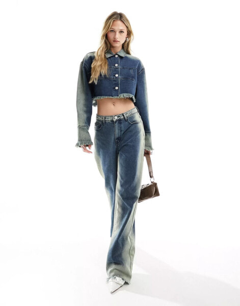 Kyo The Brand wide leg bleach wash jeans co-ord in indigo blue