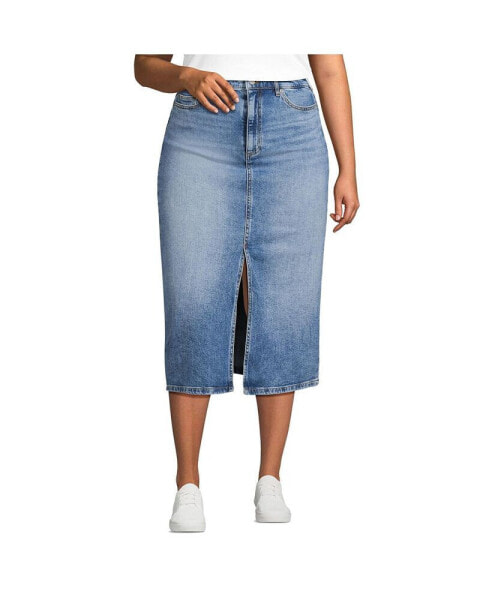 Plus Size Soft Denim Midi Column Skirt