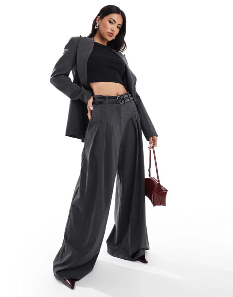 River Island wide leg trouser co-ord in dark grey