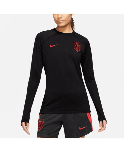 Women's Black USWNT Strike Drill Performance Raglan Quarter-Zip Long Sleeve Top