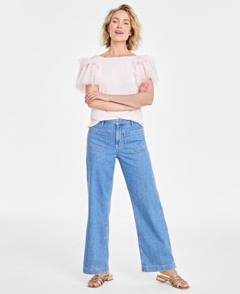 Women's Patch-Pocket Wide-Leg Jeans, Created for Macy's