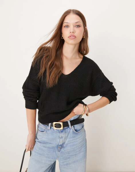 JDY reversible rib knitted jumper in black