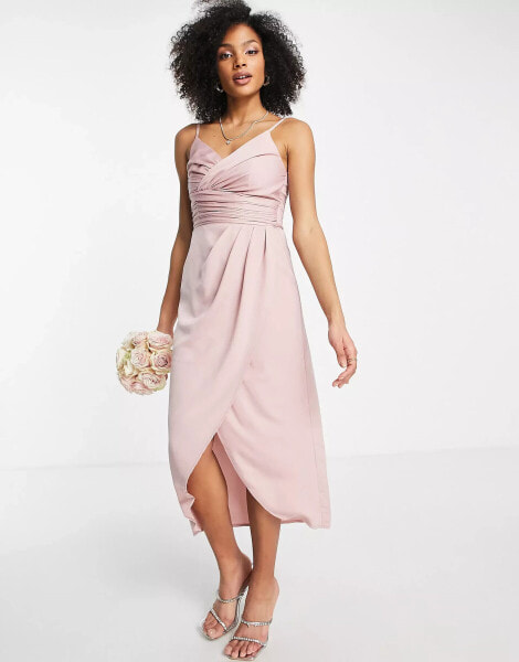 Little Mistress – Bridesmaid – Wickelkleid aus Satin in Rosa