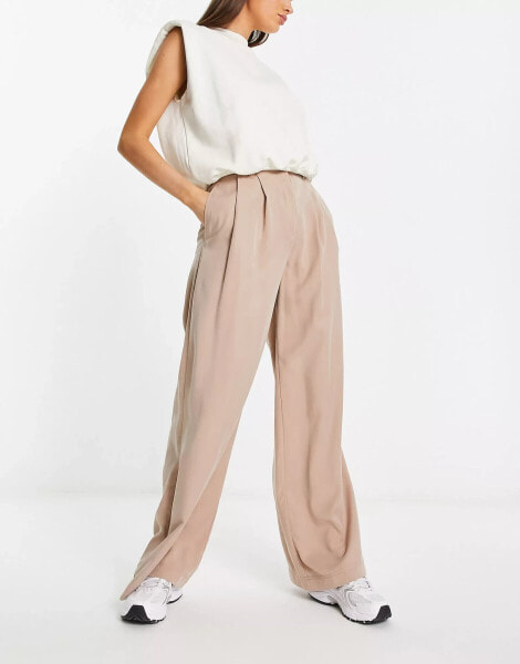 ASOS DESIGN casual wide leg trousers in beige