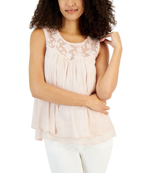 Women's Sleeveless Embroidered Lace Top, Created for Macy's