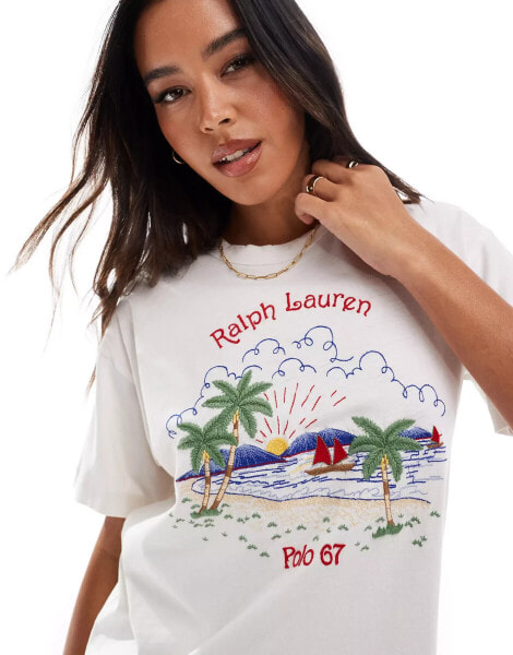 Polo Ralph Lauren t-shirt with chest palm logo in cream