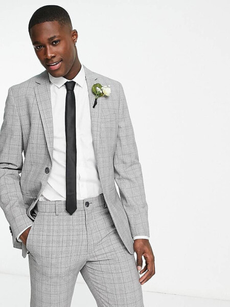 Selected Homme slim fit suit jacket in light grey check 