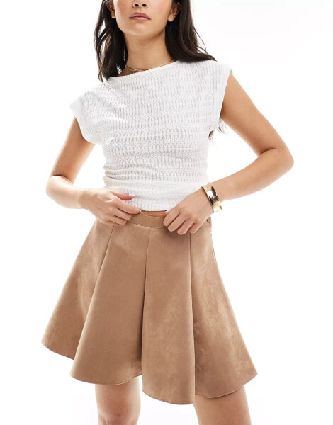 ASOS DESIGN faux suede flippy mini skirt in tan