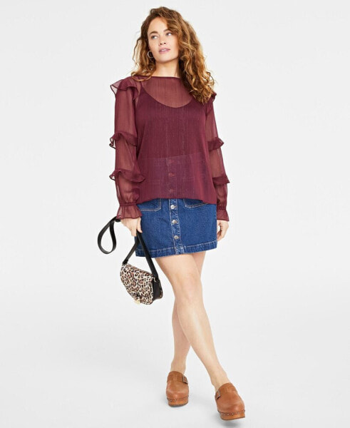 Women's Sheer Ruffle-Trim Top, Created for Macy's