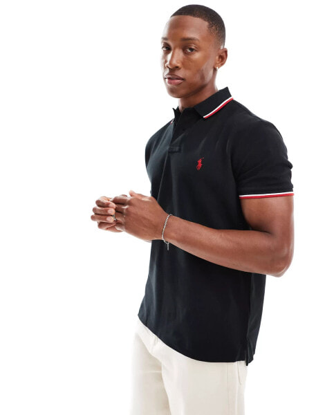 Polo Ralph Lauren icon logo tipped pique polo custom fit in black