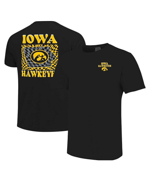 Women's Black Iowa Hawkeyes Comfort Colors Checkered Mascot T-Shirt