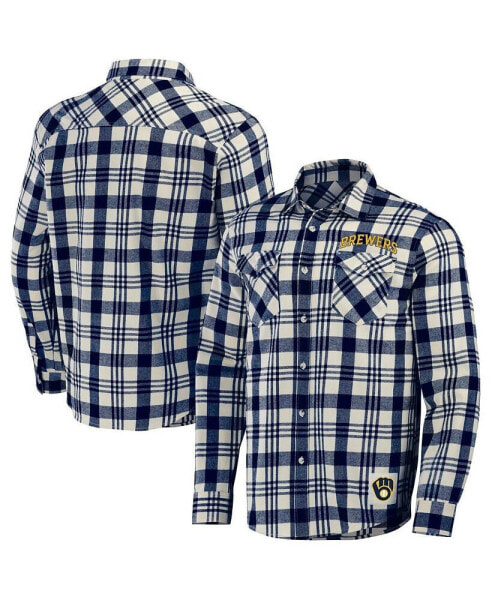 Men's Darius Rucker Collection by Navy Milwaukee Brewers Plaid Flannel Button-Up Shirt