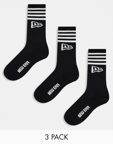 New Era – 3er-Pack Socken in Schwarz mit Streifen und Logo