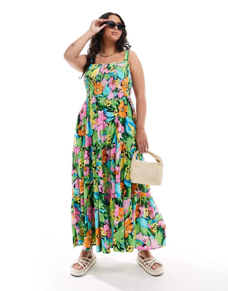 Yours sheered strappy maxi dress in tropical print