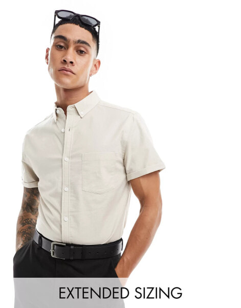 ASOS DESIGN slim fit oxford shirt in beige