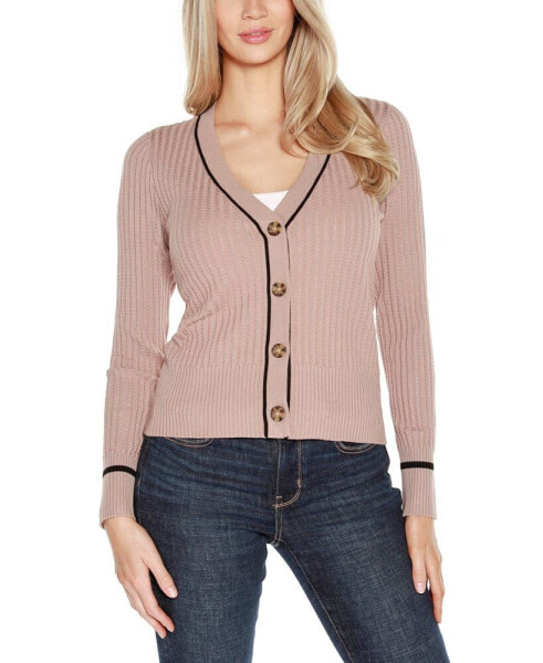 Women's Tipped Textured-Stich Cardigan Sweater