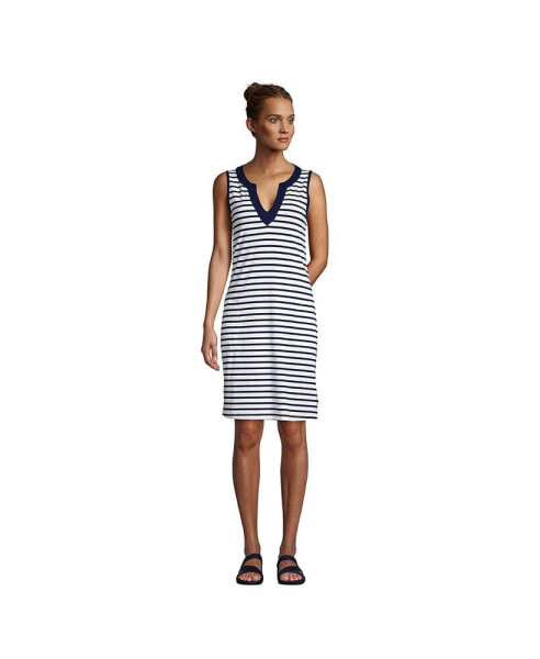 Пляжная одежда для женщин Lands End Womens Cotton Jersey Sleeveless Swim Cover-up Dress