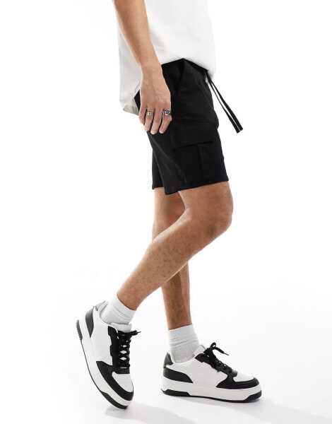 Bershka cargo pocket short in black