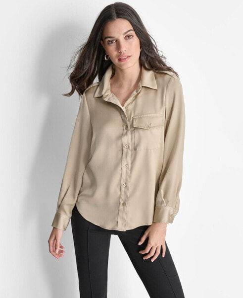 Women's Long-Sleeve Button-Front Blouse